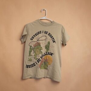 Spencer's Tan Reptile Graphic Tee with Green Frog and Orange Sun